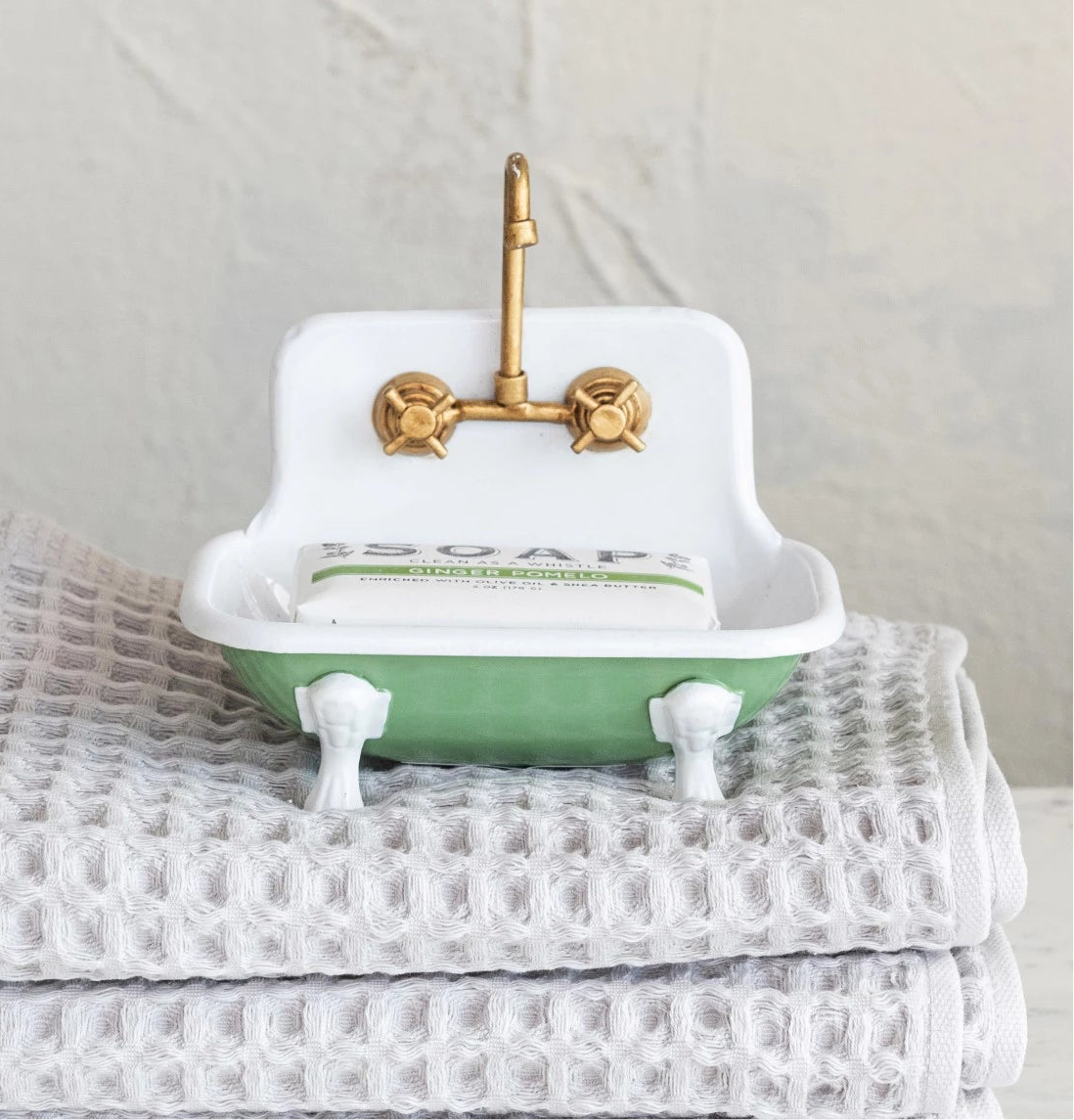 Vintage Style Green Metal Sink Soap Dish