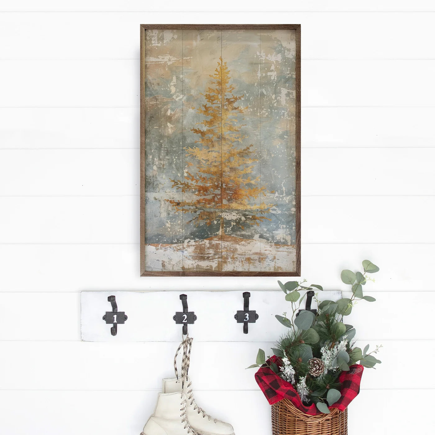 Distressed Gold Tree Wood Framed Print