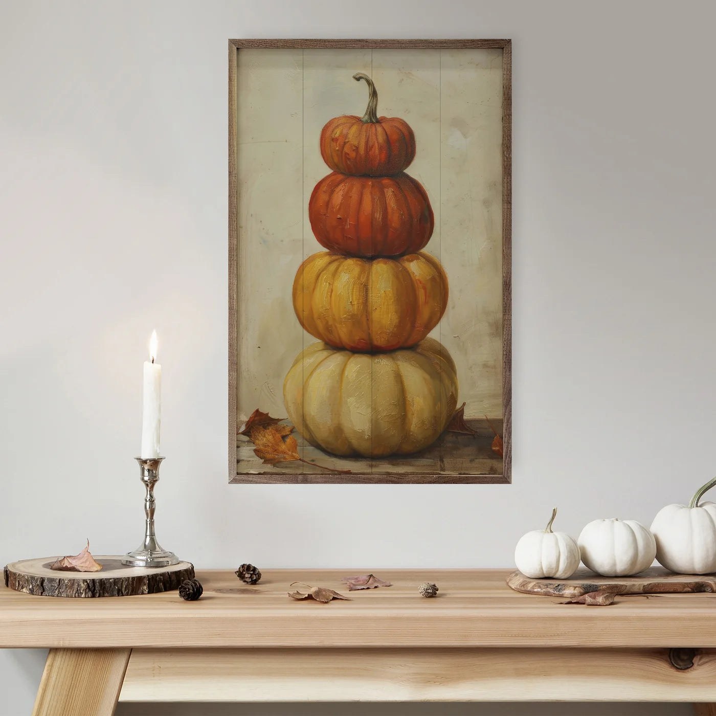 Pumpkin Stack Wood Framed Print