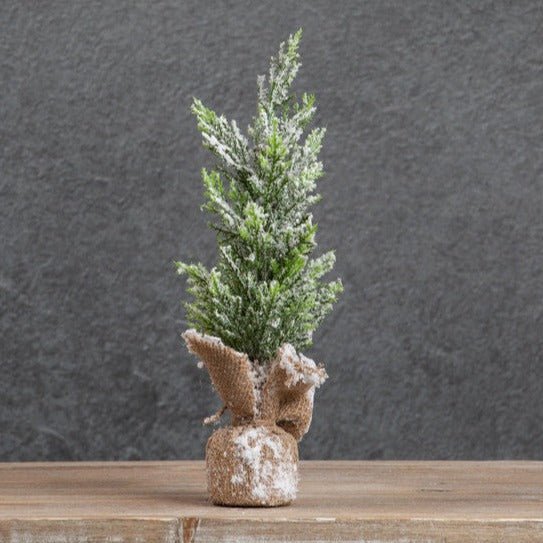 14&quot; Snowy Pencil Tree With Burlap Base - A Cottage in the City