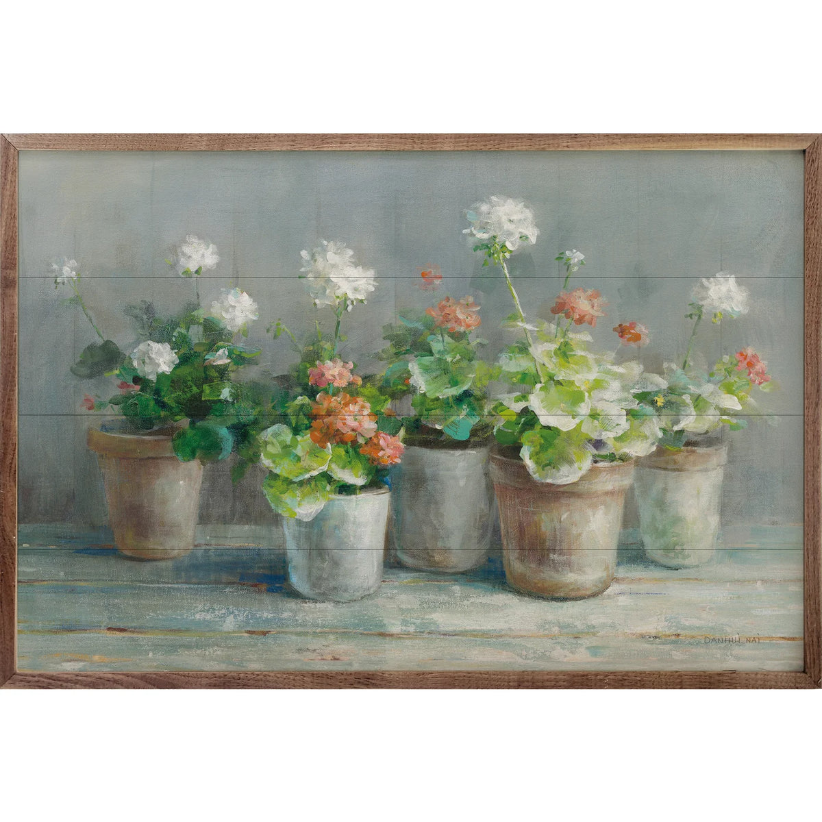 Farmhouse Geraniums Crop Wood Framed Print