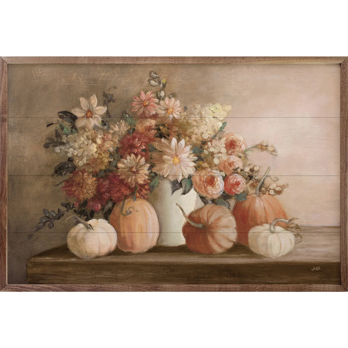 Harvest Bouquet Pomegranate Wood Framed Print