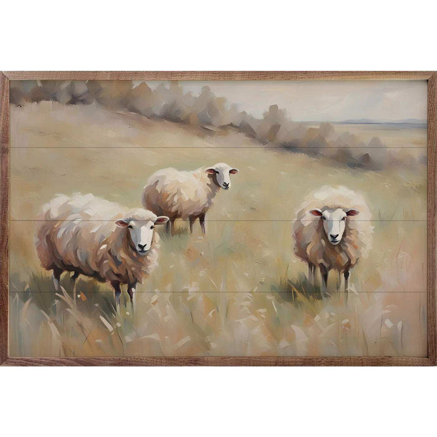 Three Sheep In Meadow Wood Framed Print