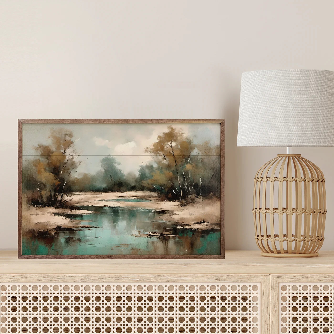 Teal Lake Wood Framed Print