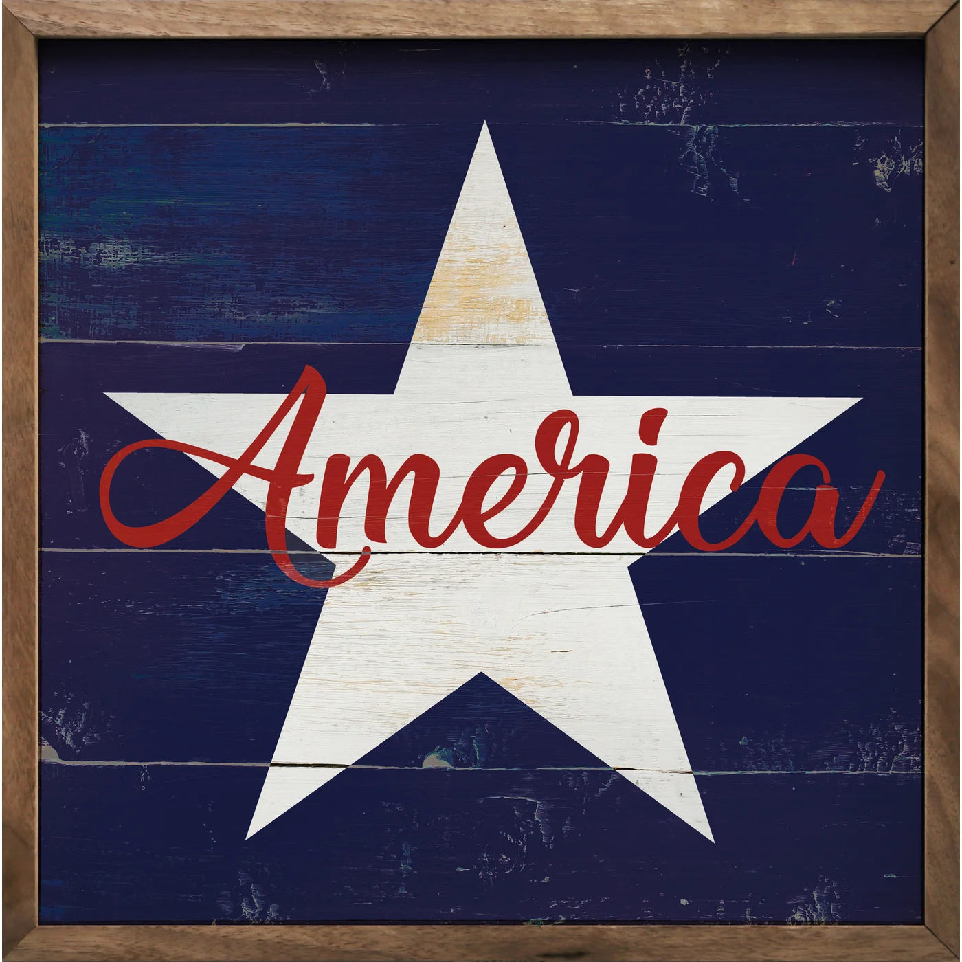 America Star Blue Wood Framed Print