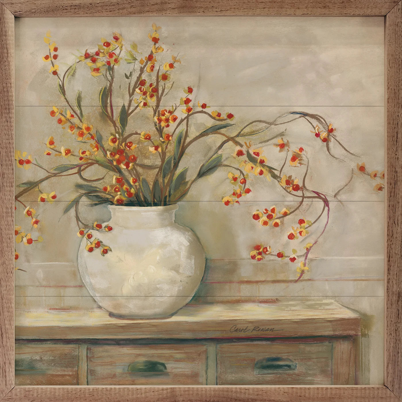 Nancy Bittersweet Neutral By Carol Rowan Wood Framed Print