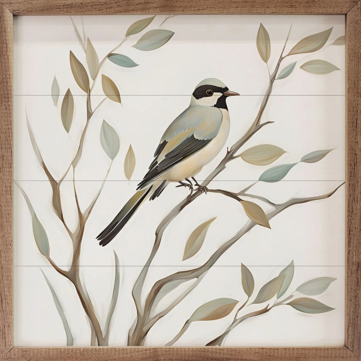 Solo Bird On Branch Wood Framed Print