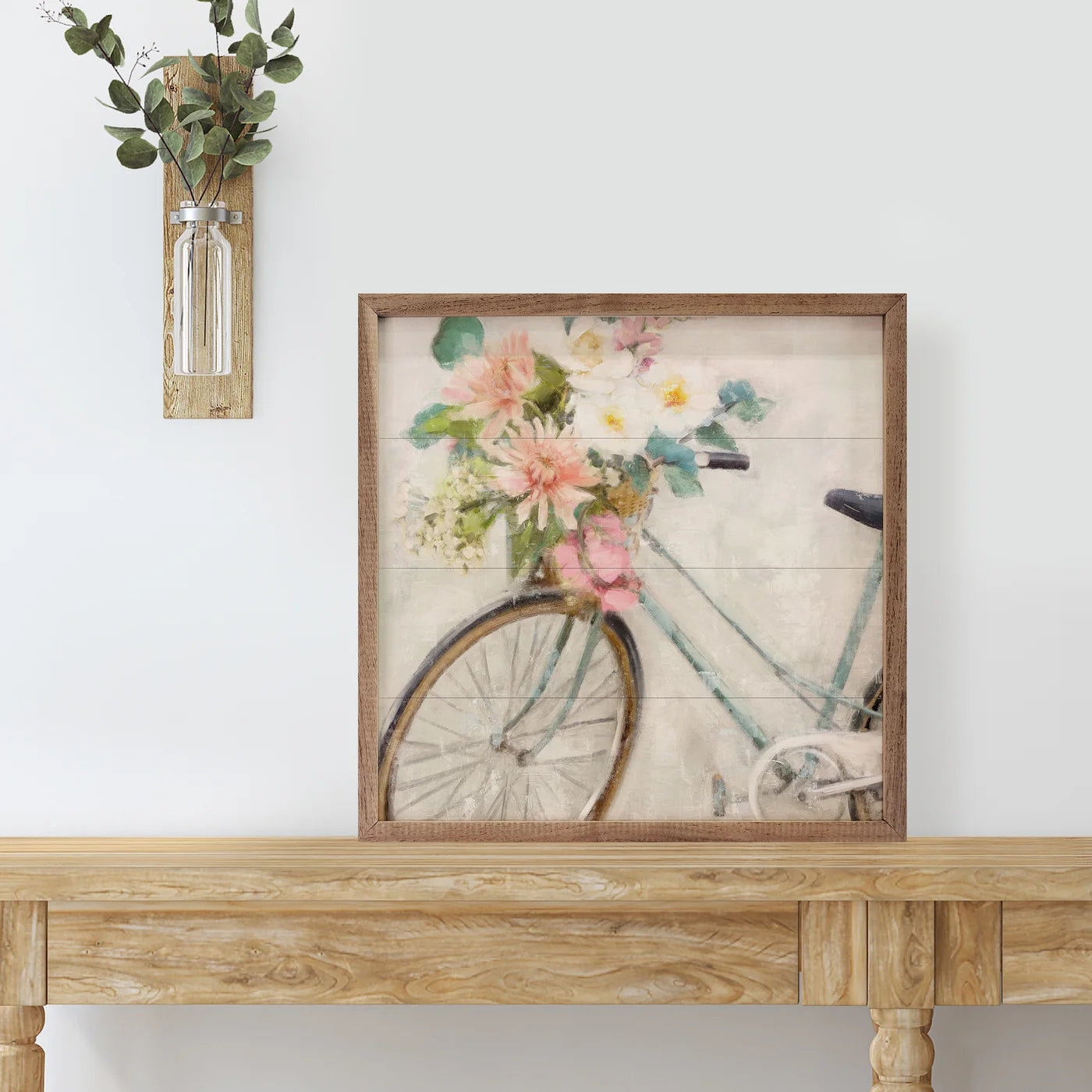 Flower Bike 1 Blue By Nina Blue Wood Framed Print