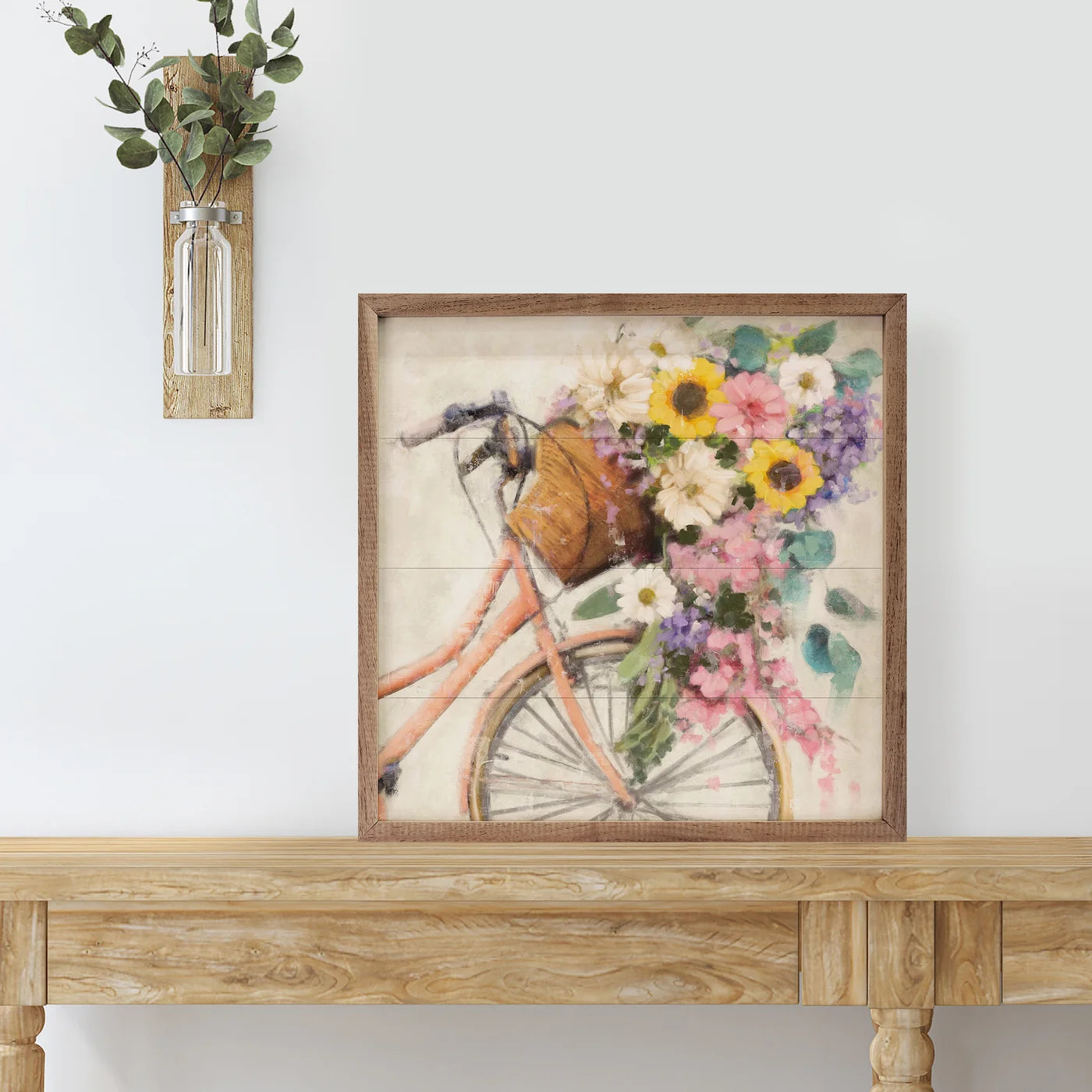 Flower Bike 2 Pink By Nina Blue Wood Framed Print