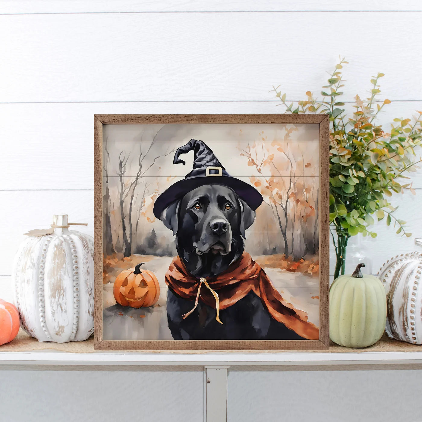 Halloween Black Lab Wood Framed Print