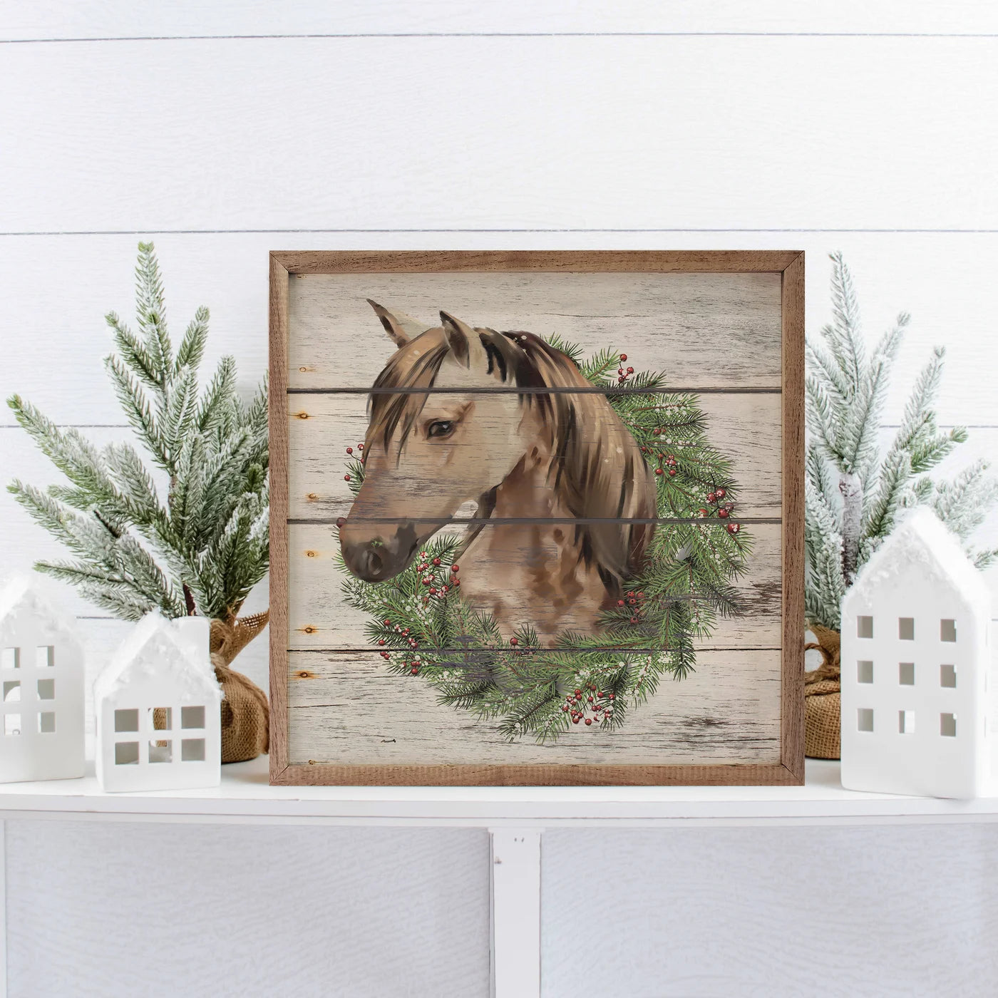 Horse Wreath Wood Framed Print