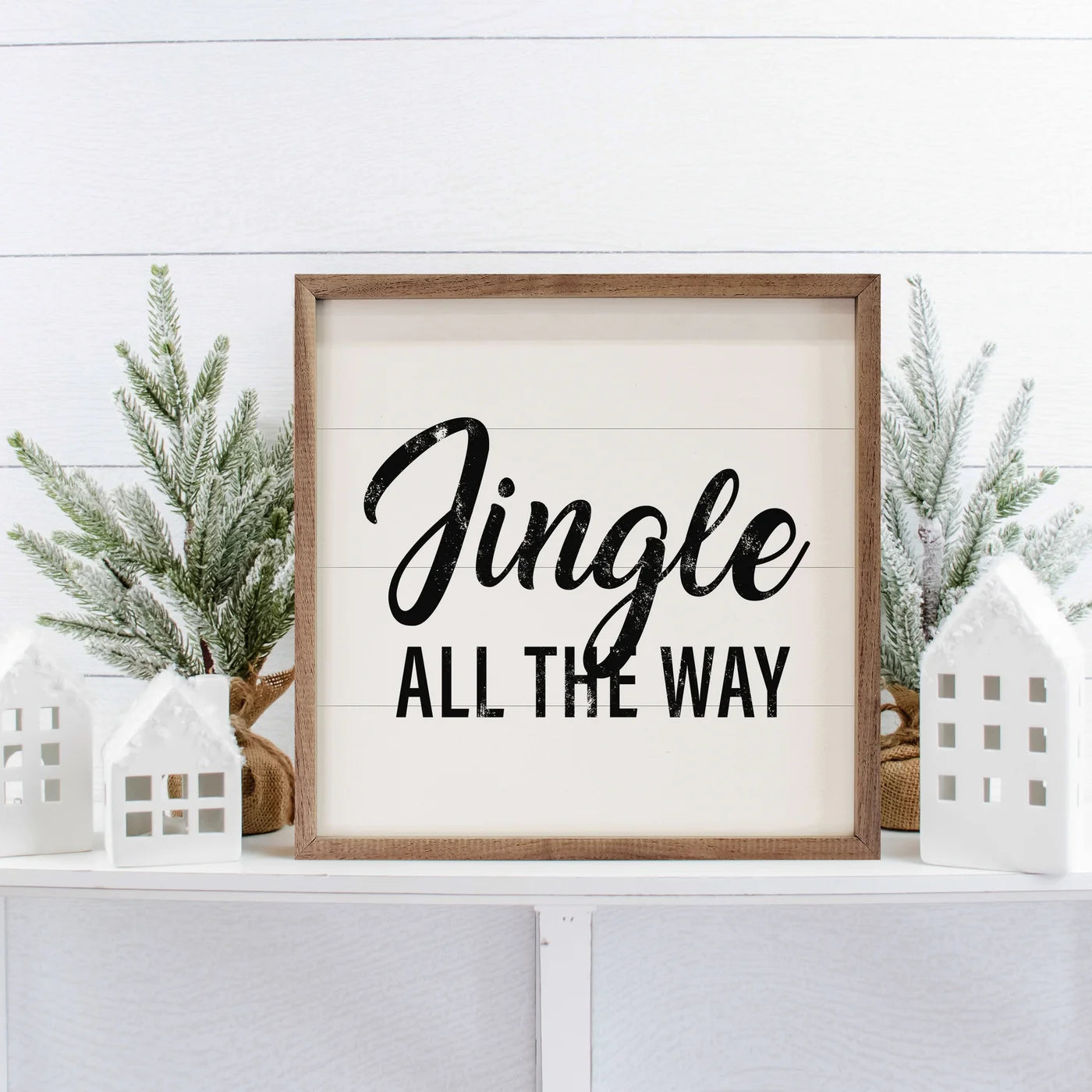 Jingle All The Way Script Wood Framed Print