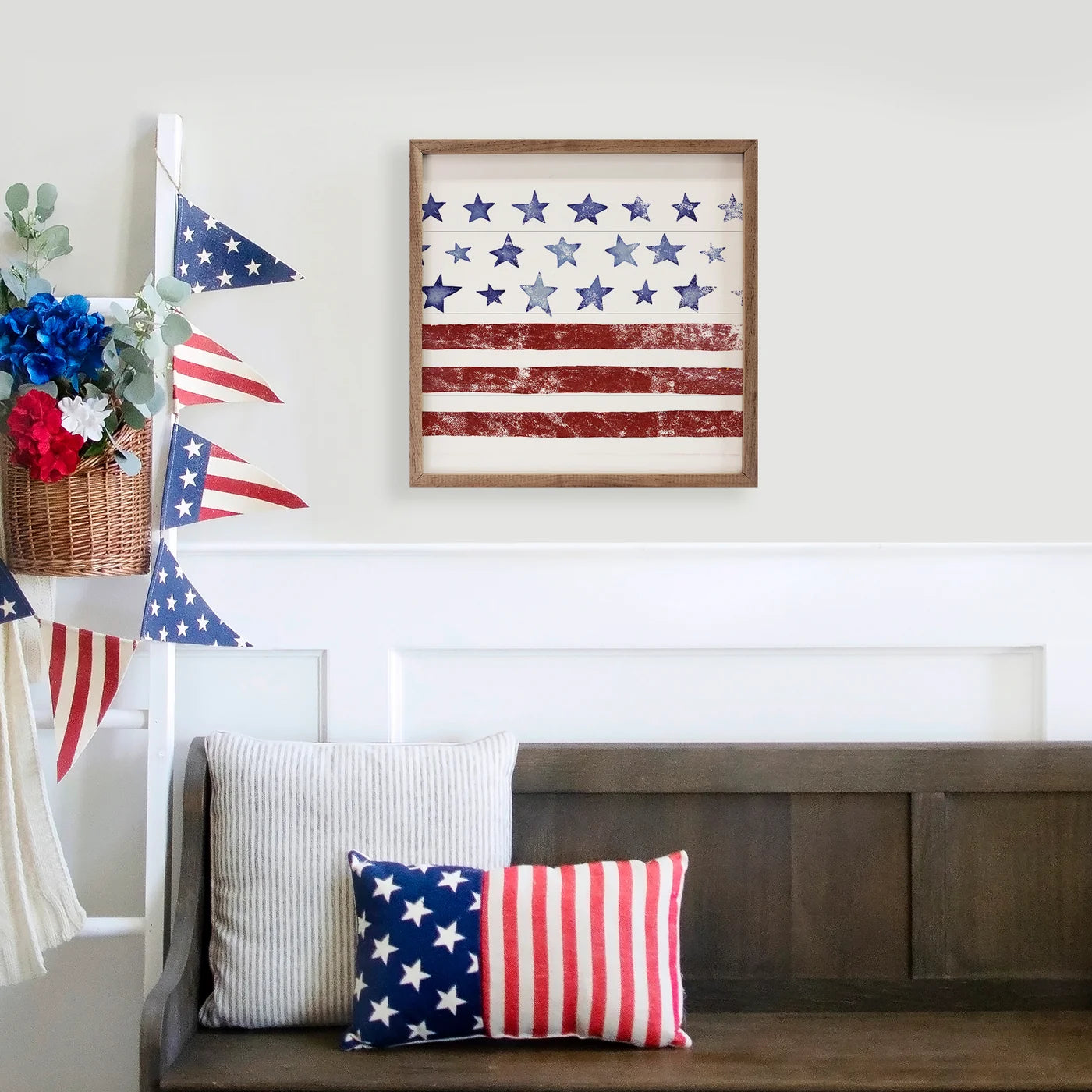 Pattern Stars And Stripes White Wood Framed Print