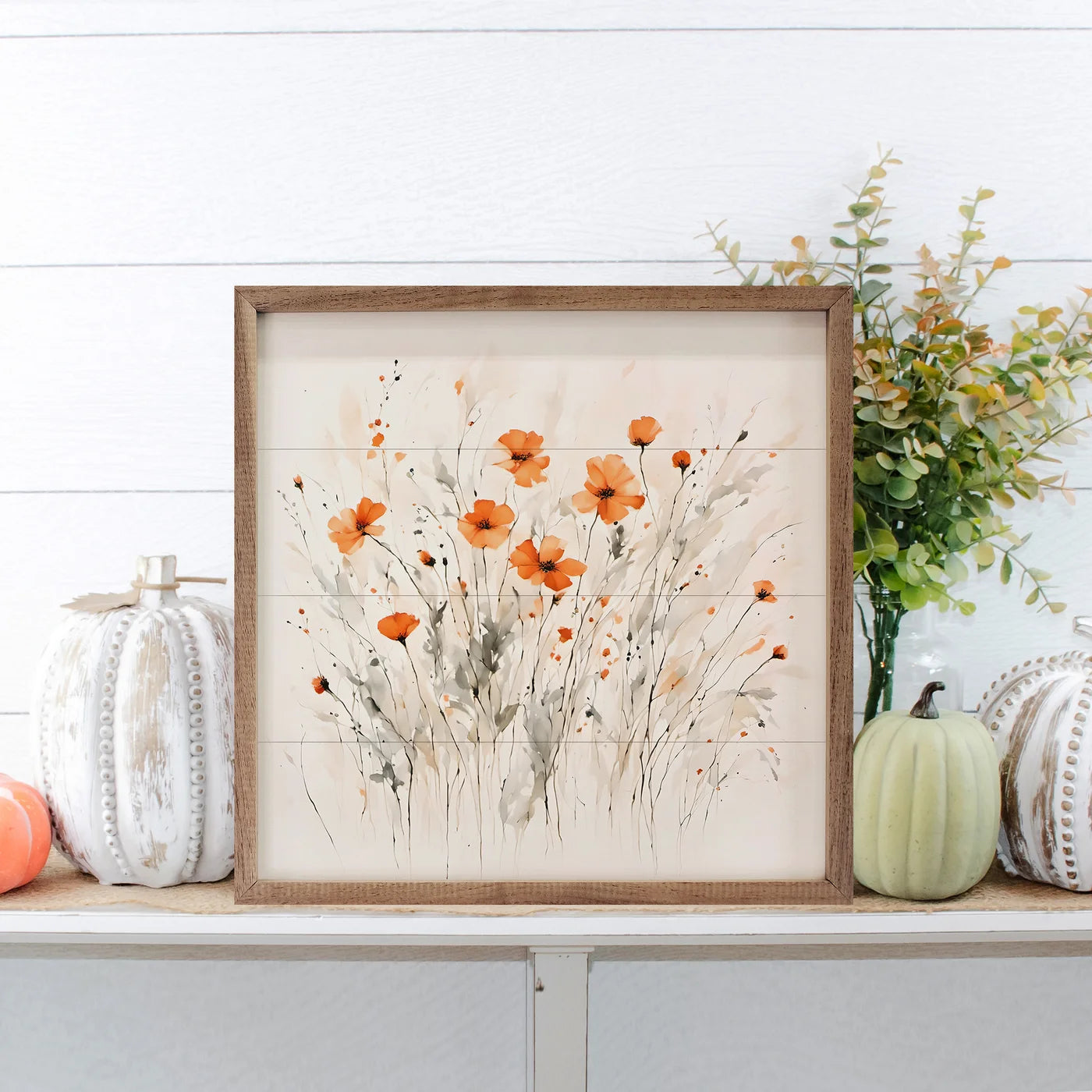 Pretty Orange Flowers Wood Framed Print