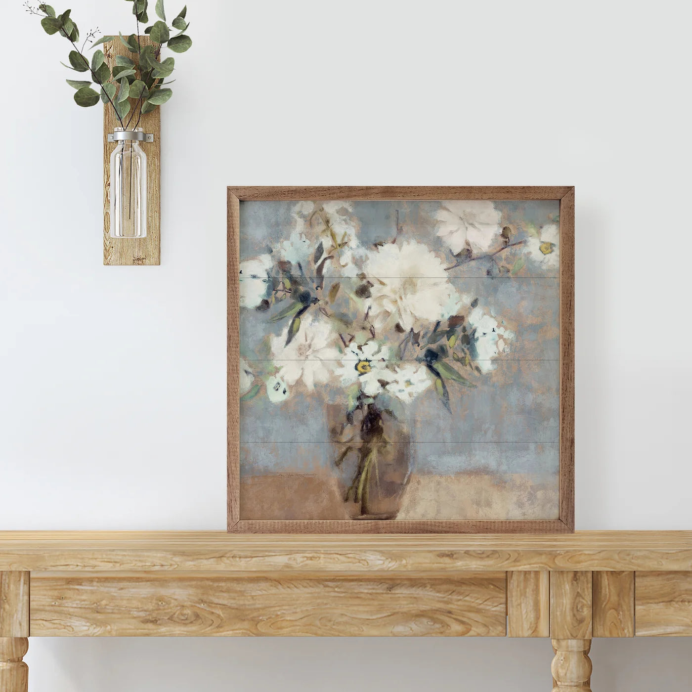 Soft Blue Bouquet 1 By Nina Blue Wood Framed Print