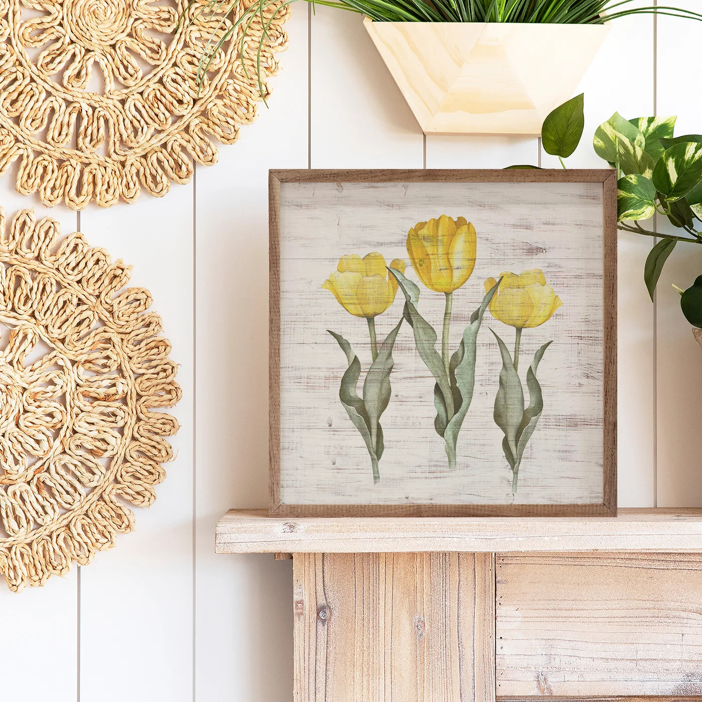 Tulip Trio Whitewash Wood Framed Print