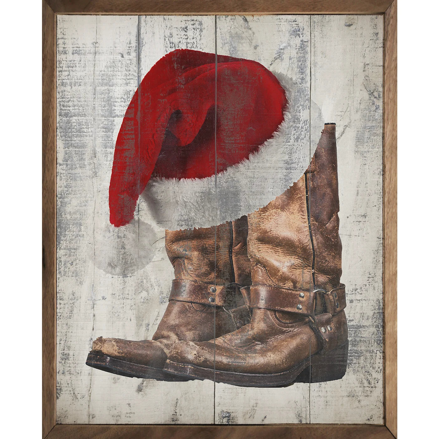 Boots With Santa Hat Wood Framed Print