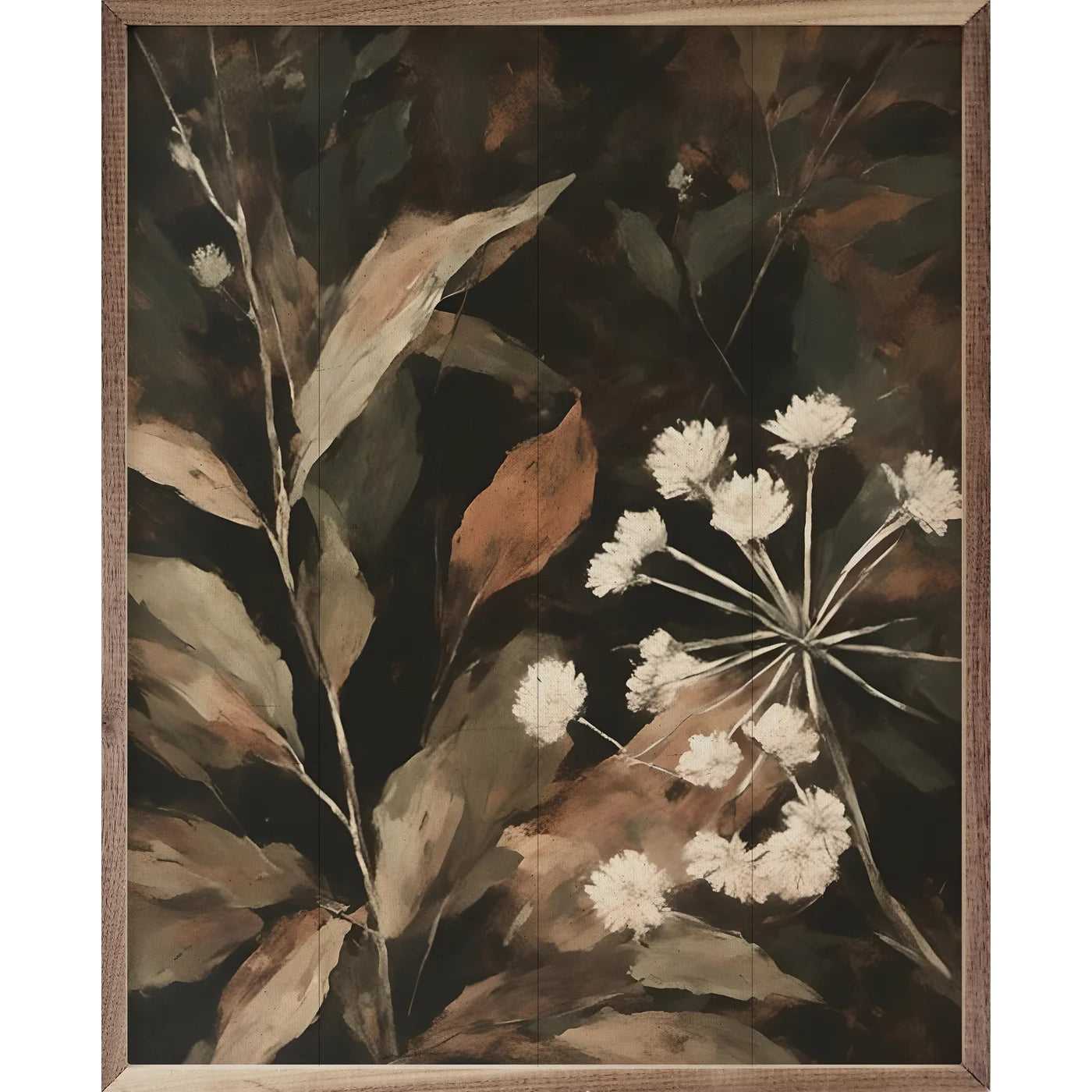 Cream Florals Wood Framed Print