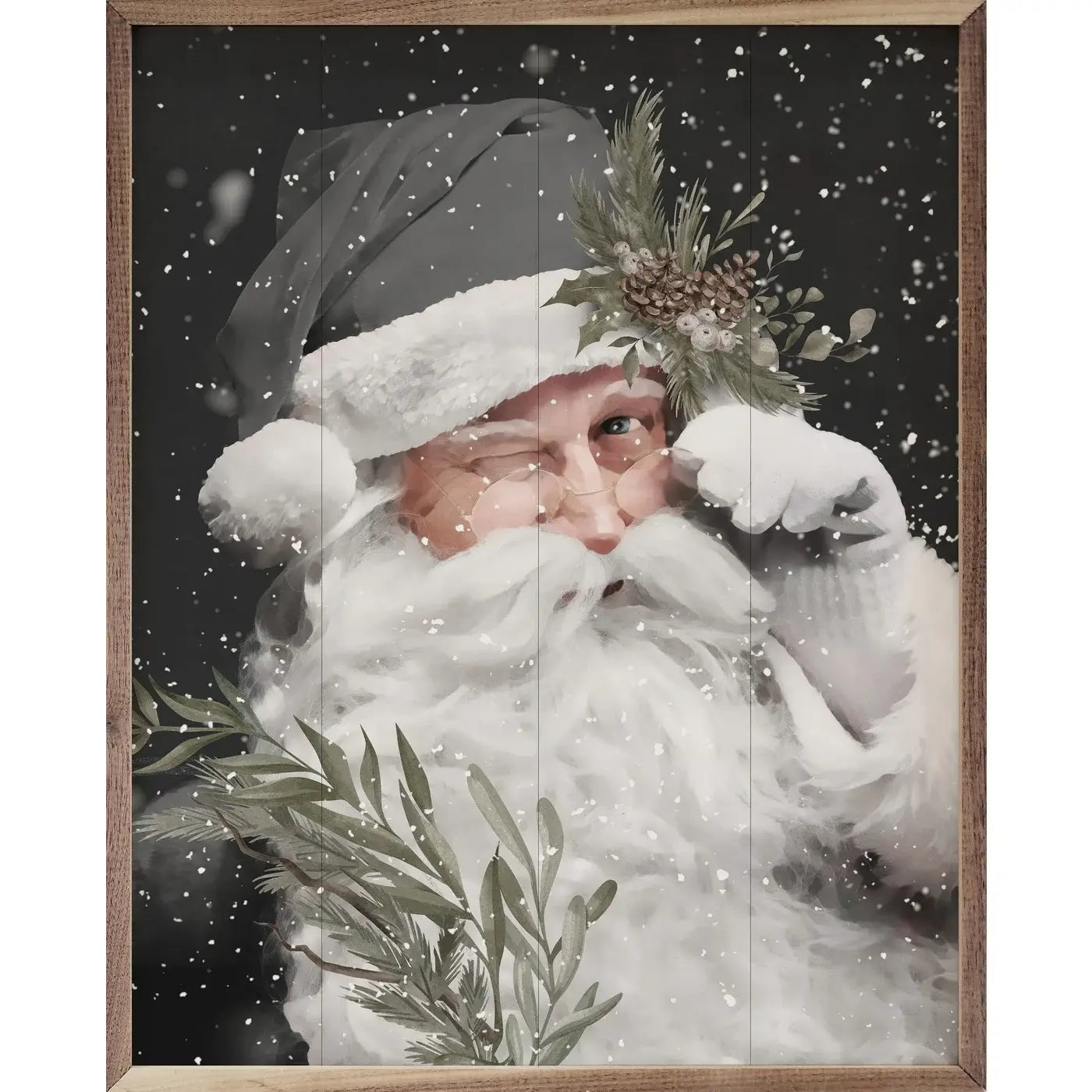 Grayscale Santa Claus Wood Framed Print