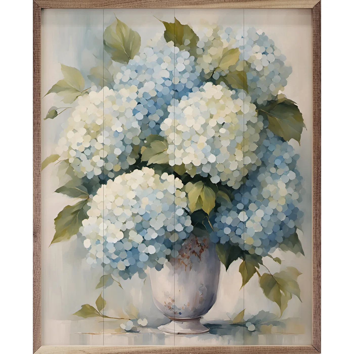 Hydrangeas In White Vase Wood Framed Print