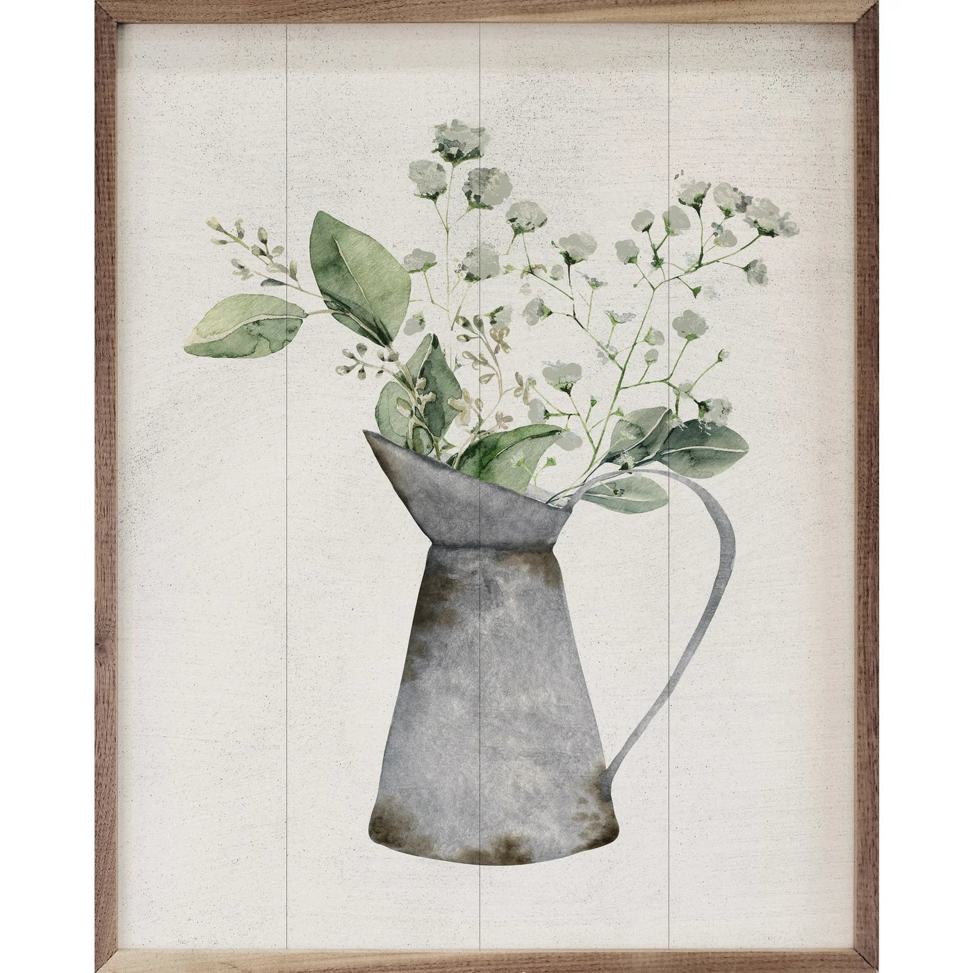 Water Pitcher & Flowers Wood Framed Print