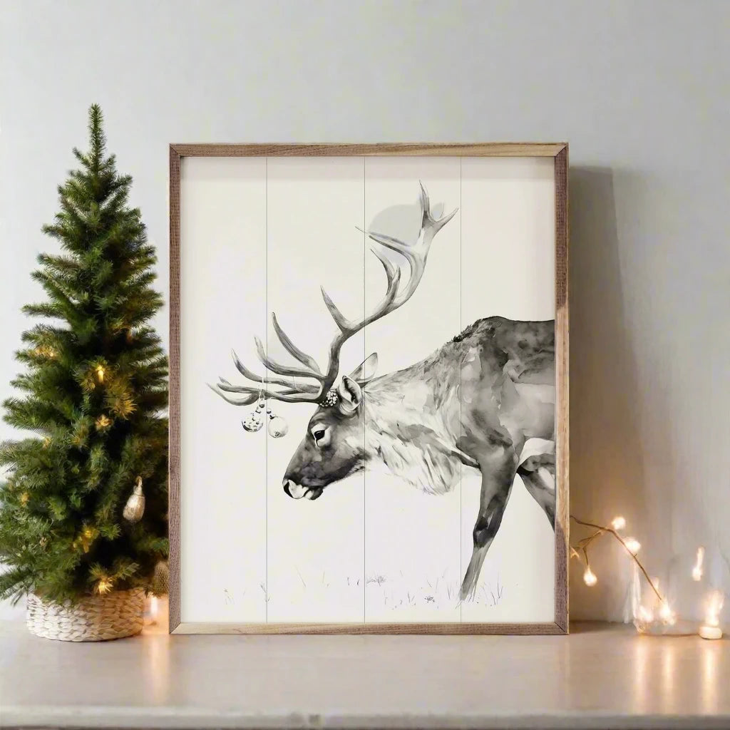 Christmas Reindeer Wood Framed Print