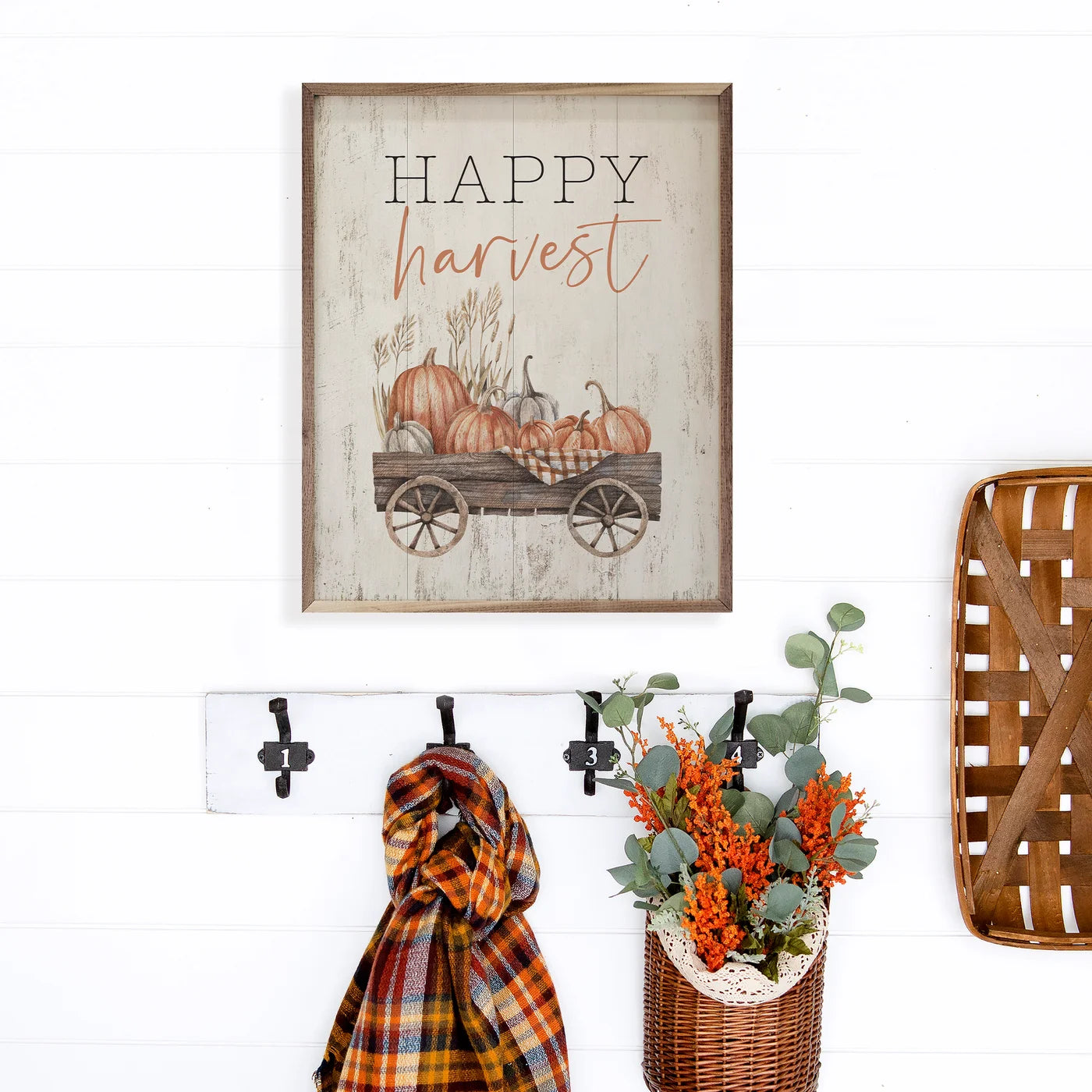 Happy Harvest Wagon Wood Framed Print