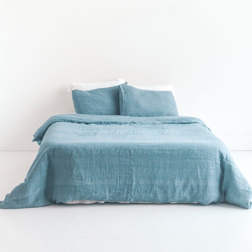 Denim Blue Linen Duvet Cover Set