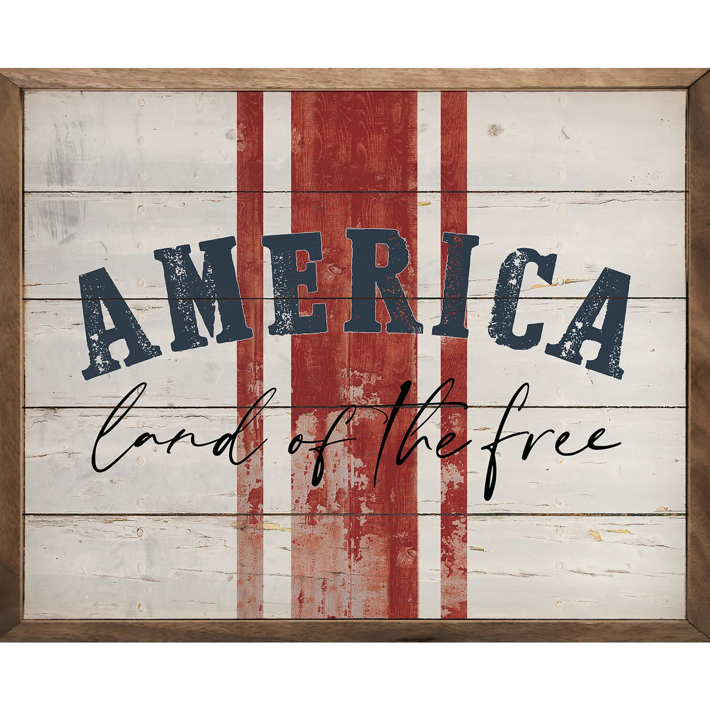 America Land Of The Free Stripes Wood Framed Print