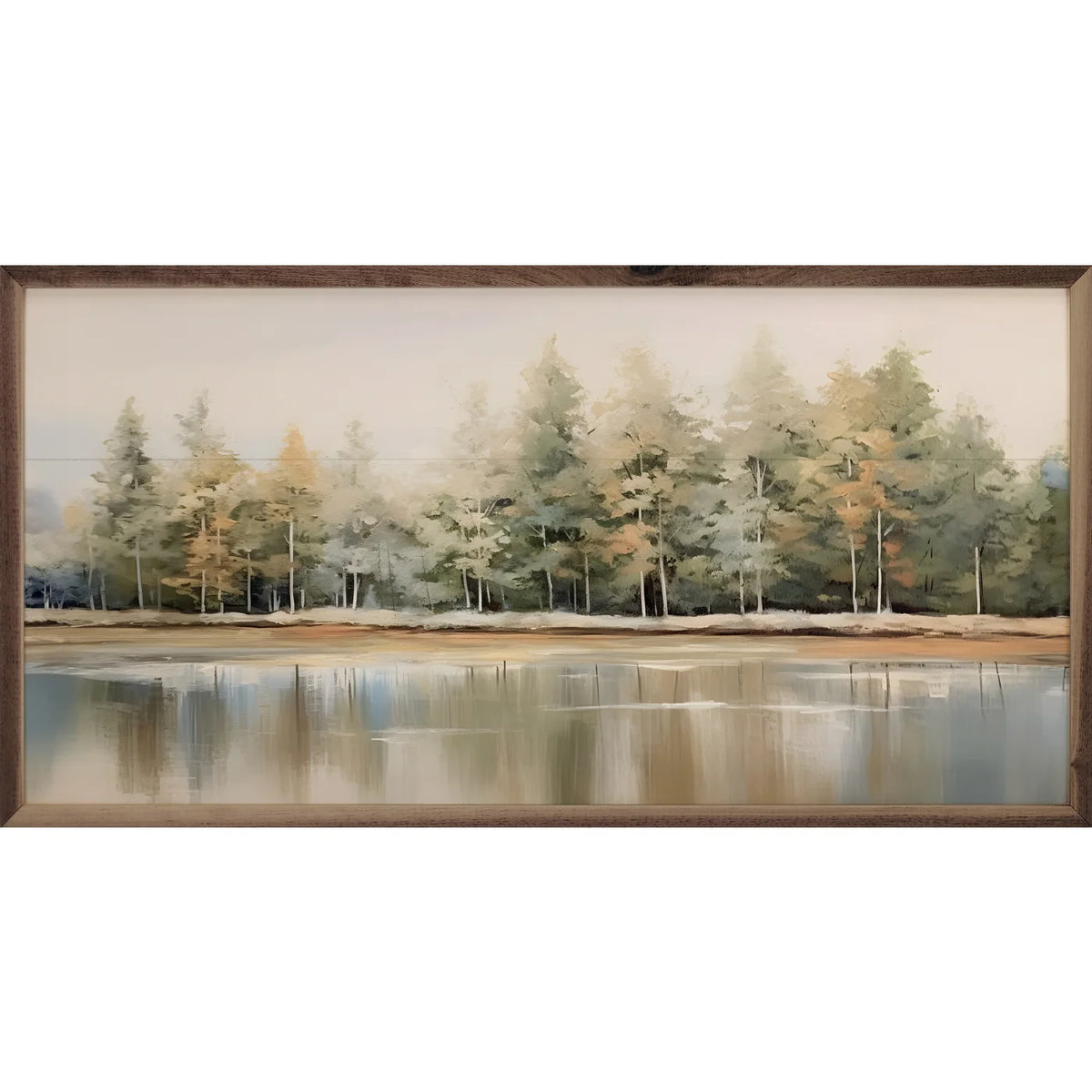 Lakeshore Trees Wood Framed Print