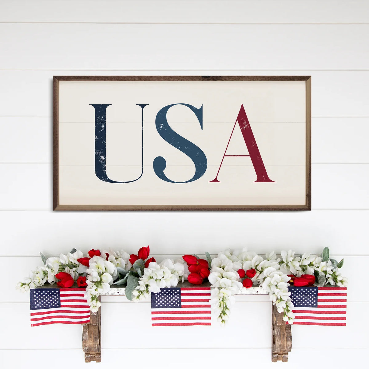 USA White Wood Framed Print