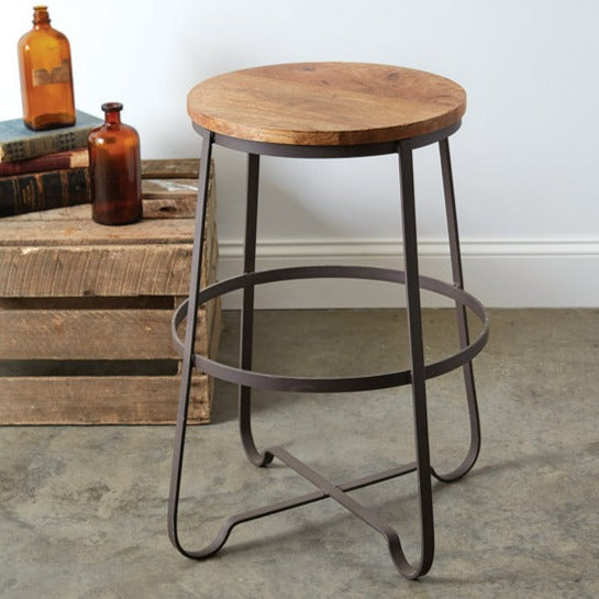 Industrial Wood Top Stool