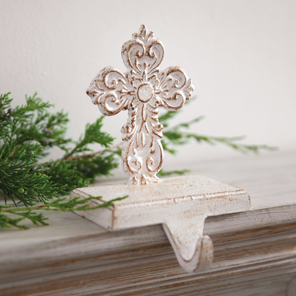 White Cast Iron Cross Stocking Holder