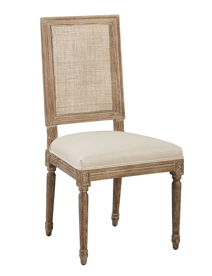 Linen &amp; Oak Caned Back Side Chair