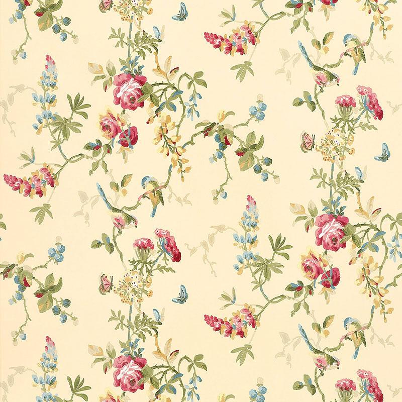 Schumacher Chickadee Floral Wallpaper