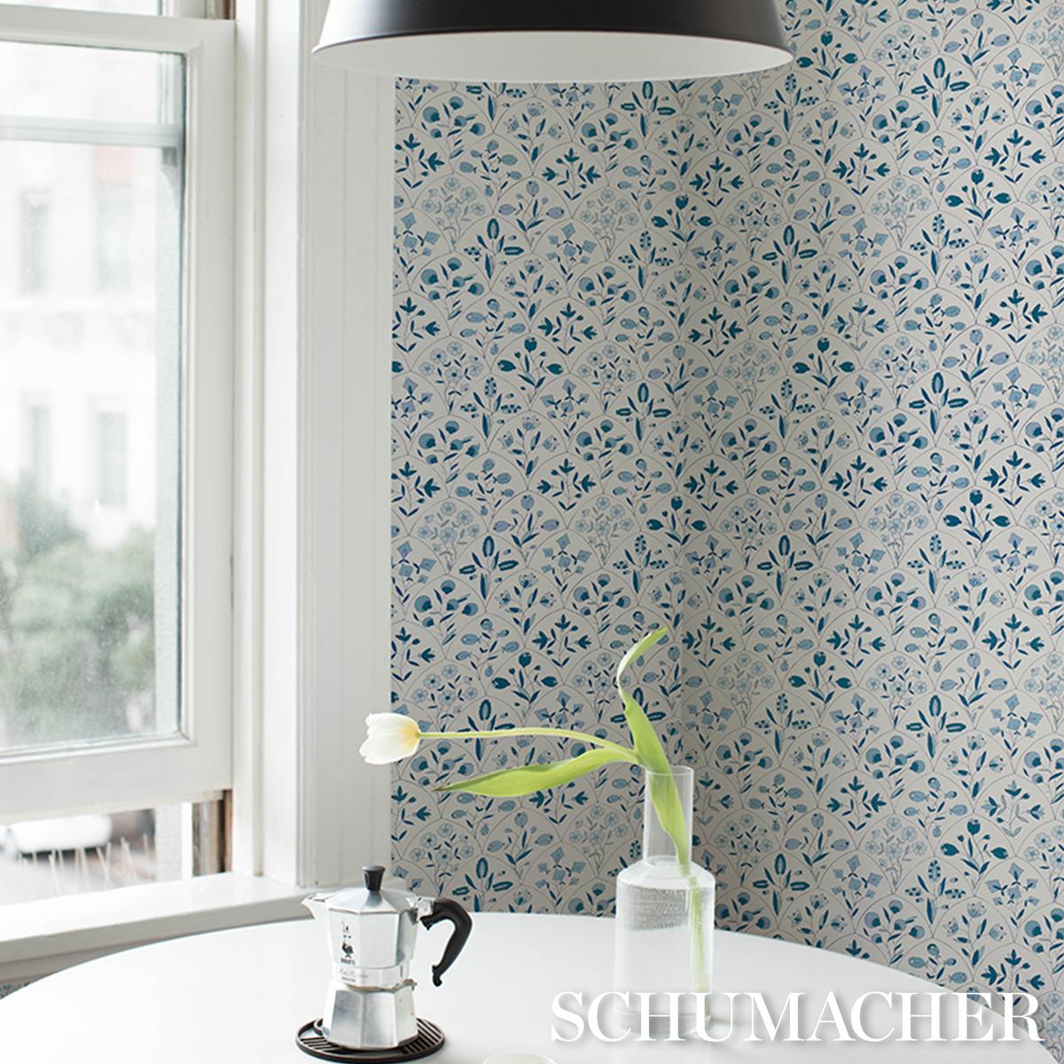 Schumacher Frances Scallop Floral Wallpaper