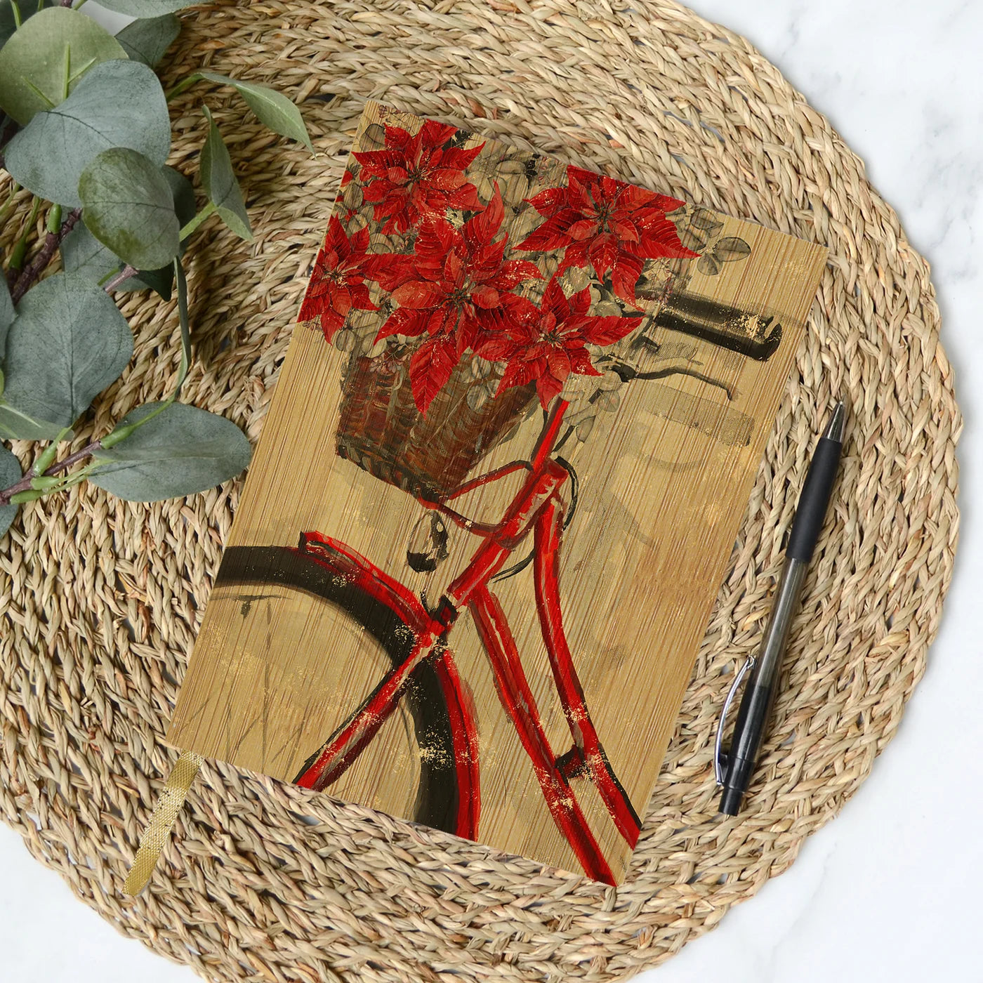 Christmas Bike With Poinsettia Journal