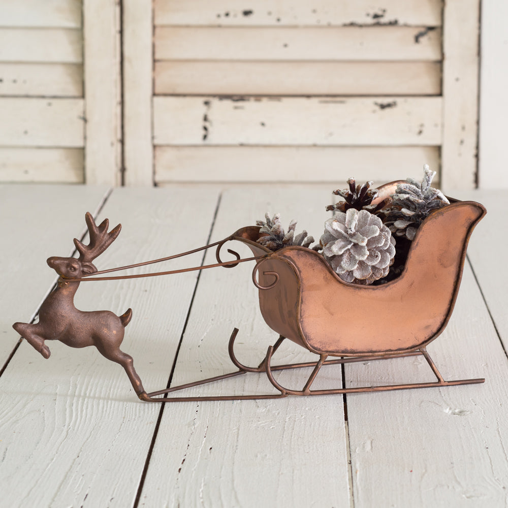 Antiqued Copper Reindeer &amp; Sleigh