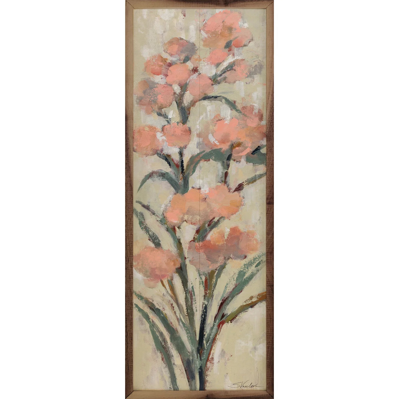 Tall Blush Flowers I By Silvia Vassileva Wood Framed Print