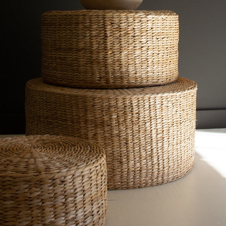 Round Natural Seagrass Stool Set