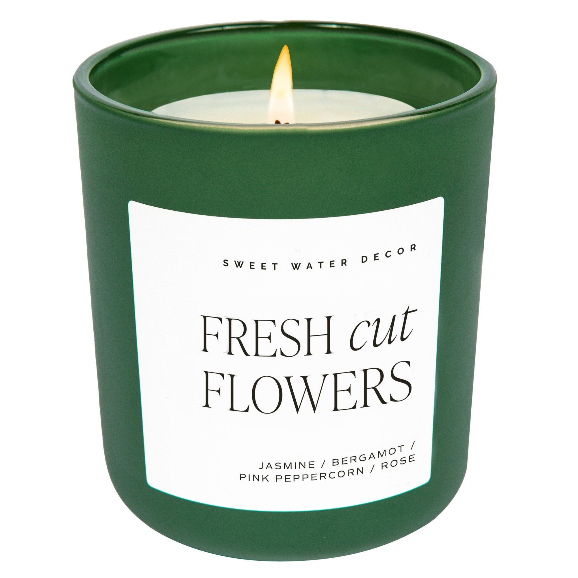 Fresh Cut Flowers Green Matte Jar Candle