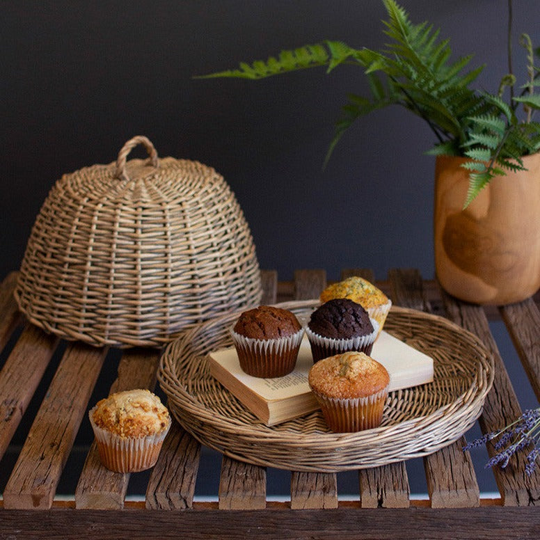 Wicker Serving Tray with Dome Cover