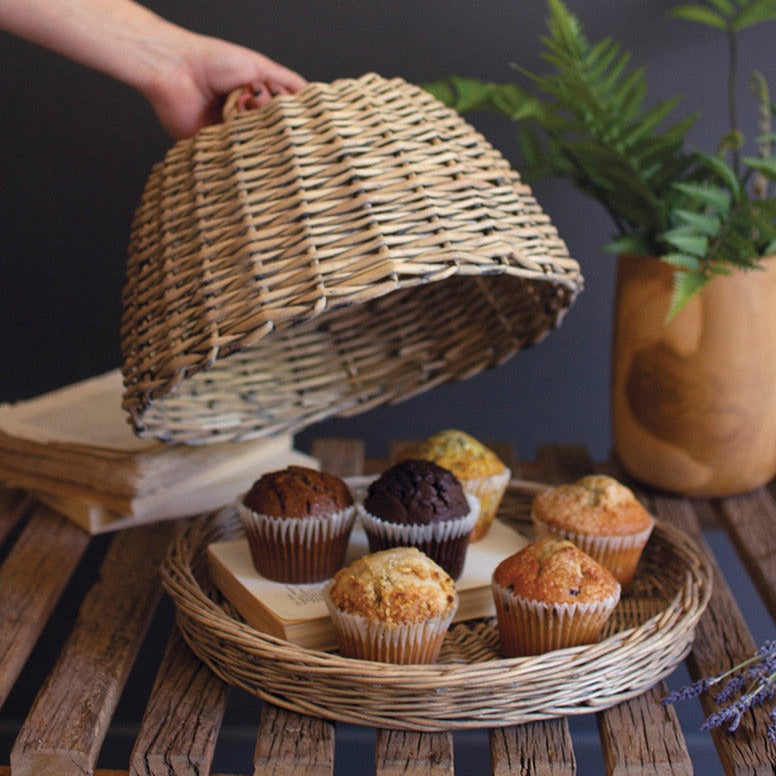 Wicker Serving Tray with Dome Cover