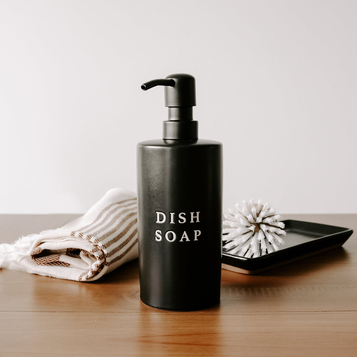 15oz Black Stoneware Dish Soap Dispenser