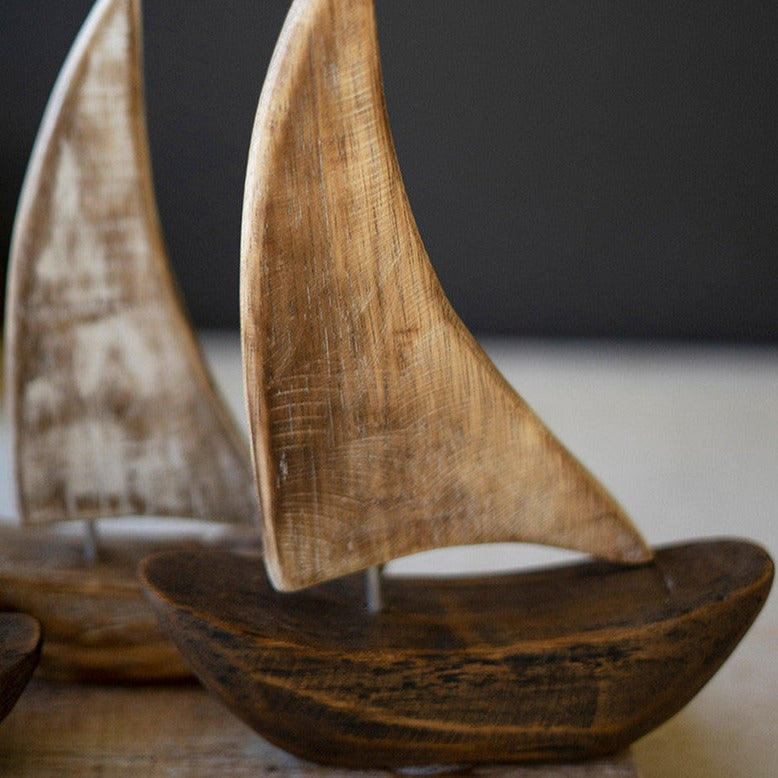 Wooden Sailboats on a Base Set