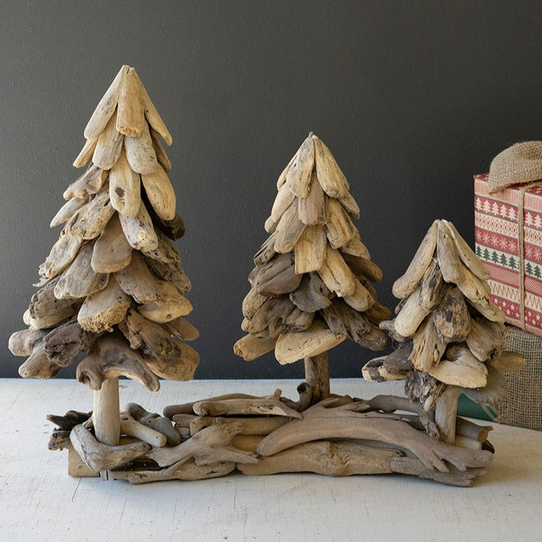 Three Driftwood Christmas Trees On A Base