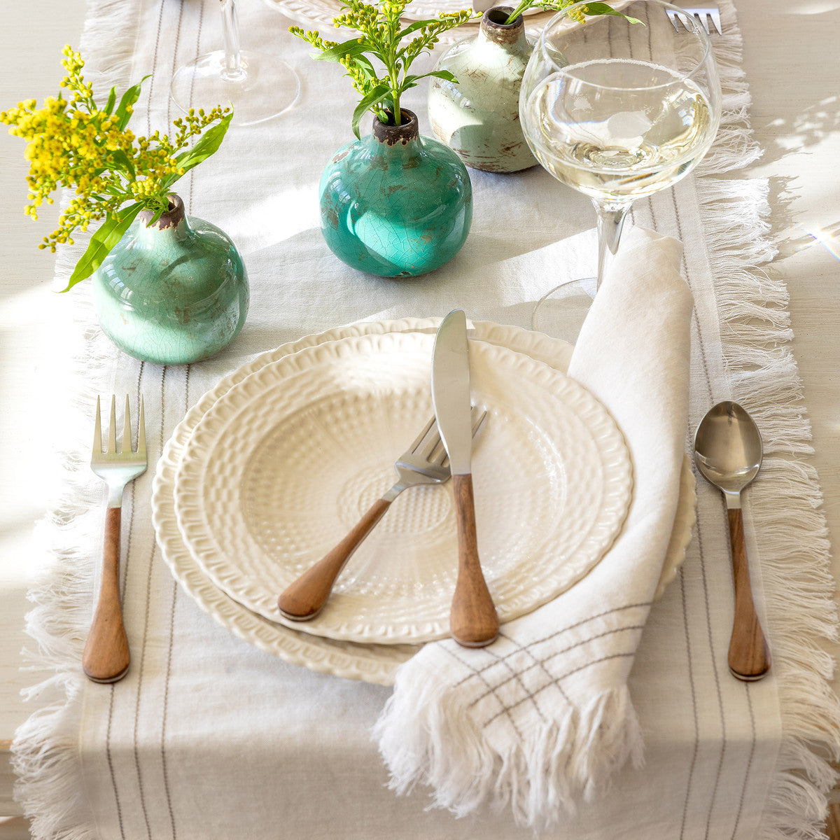 Fringed Linen &amp; Cotton Blend Table Runner