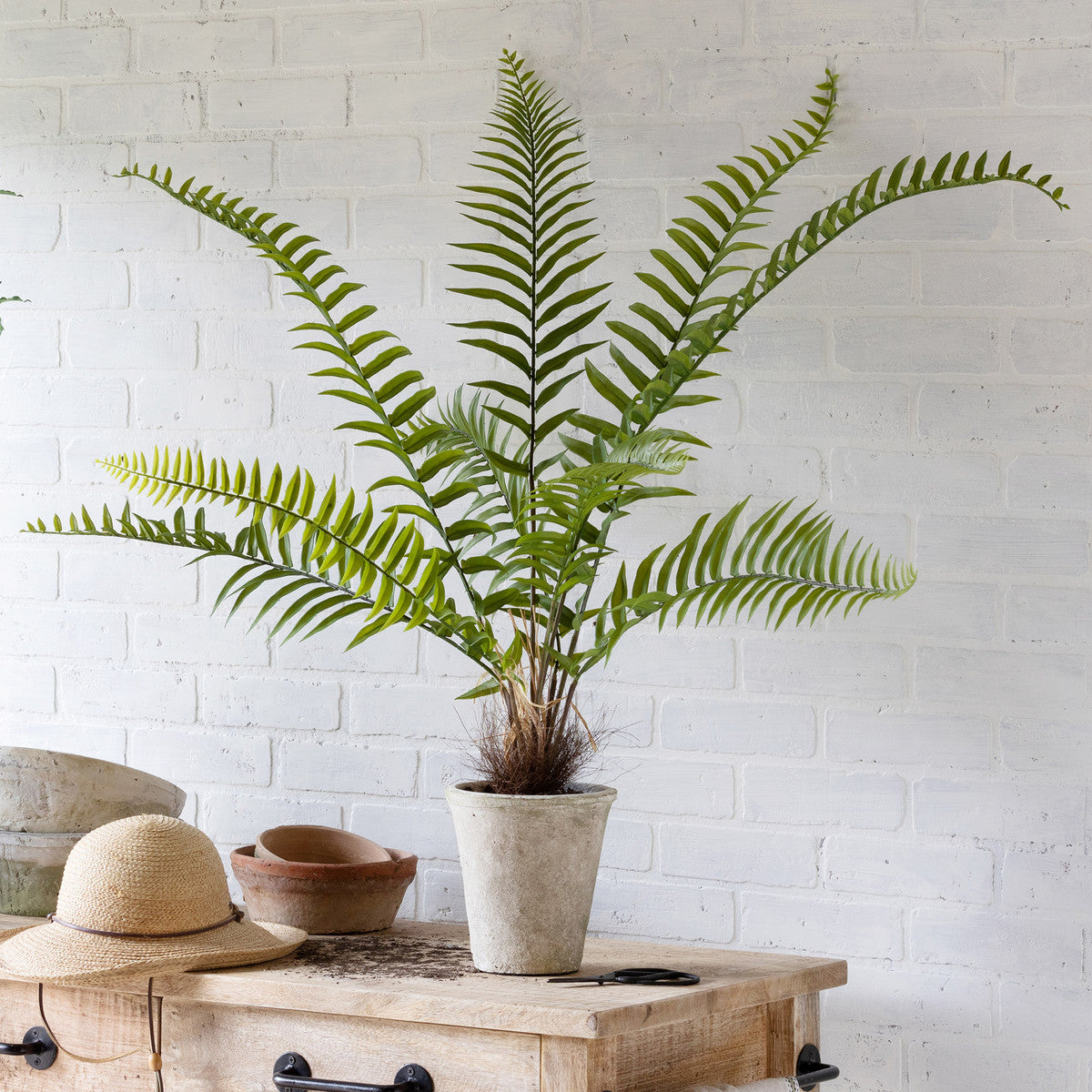 Potted Faux Flat Fern