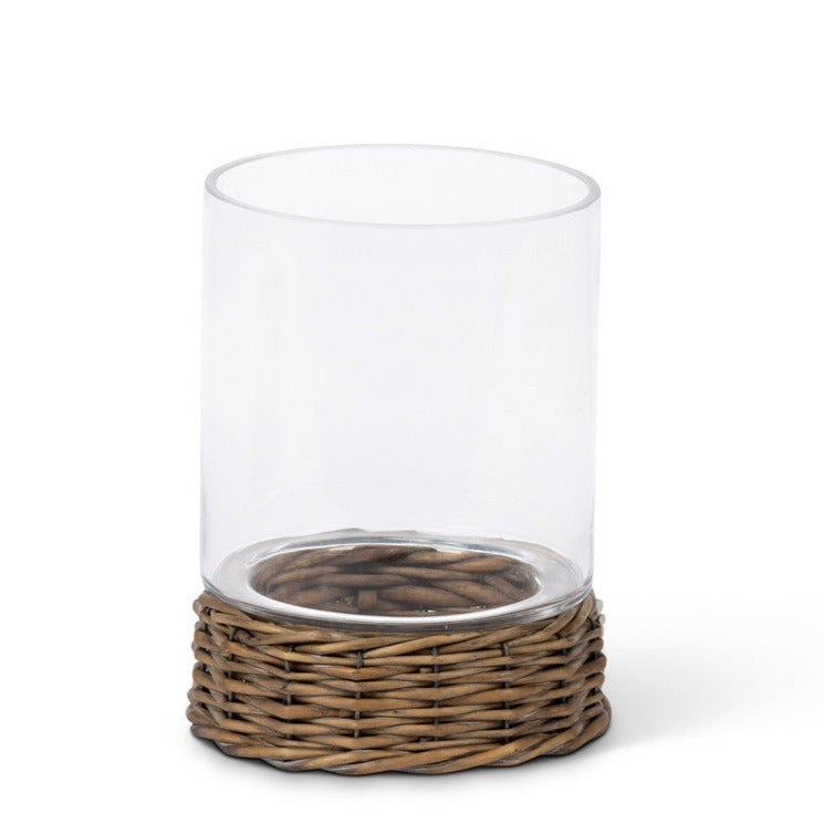 Glass Hurricane with Rattan Base