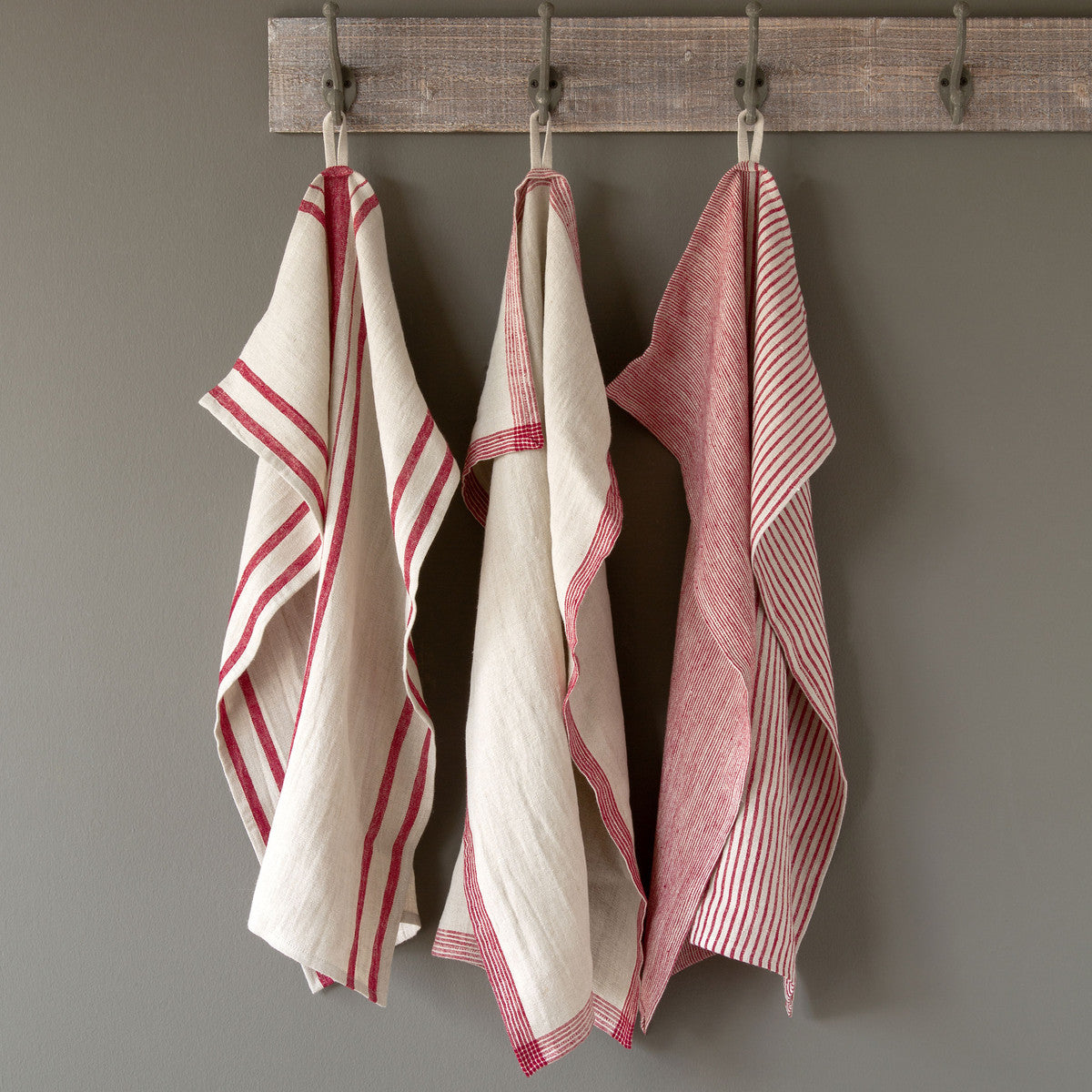 Soft Linen Stripe Red Dishtowel